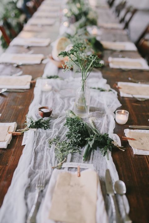 example of muslin, this is too rustic for your idea, but you get the idea. especially if you get long trestle tables in a beautiful timber.