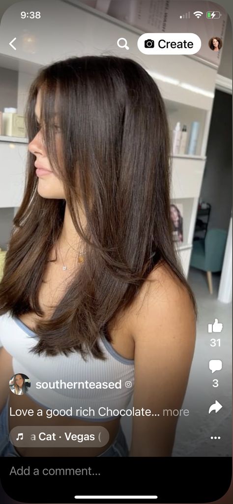 Hair Styles Brunettes Mid Length, Hair Cuts For Brown Hair Medium, Medium Length Haircut Brunette Layers, Mid Length Hair Long Layers Face Framing, Mid Length With Long Layers, Long Haircut Brunette Straight, Medium Long Length Haircut For Thick Hair, Mid Length Hair Long Bangs, Long Layers Haircut Brunette