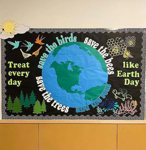 21 Earth Day Bulletin Board Ideas and Crafts - TeachersParadise Hallway Bulletin Board Ideas, Diy Bulletin Board Ideas, Earth Day Display, Earth Day Bulletin Board Ideas, Earth Day Bulletin Board, Notice Board Decoration, April Bulletin Boards, Soft Board Decoration, Hallway Bulletin Boards