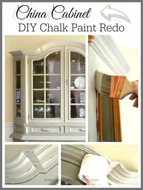 China Cabinet Chalk Paint Makeover - Sondra Lyn at Home Paint China Cabinet, French Country Cabinets, China Cabinet Redo, China Cabinet Makeover, Paint Makeover, Diy Furniture Makeover Ideas, Painted China Cabinets, Chalk Paint Makeover, Redo Cabinets