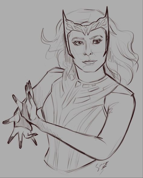 Marvel Characters Drawings, Scarlet Witch Comic, Marvel Art Drawings, Avengers Drawings, Marvel Paintings, Witch Drawing, Avengers Art, Sketching Ideas, Marvel Drawings