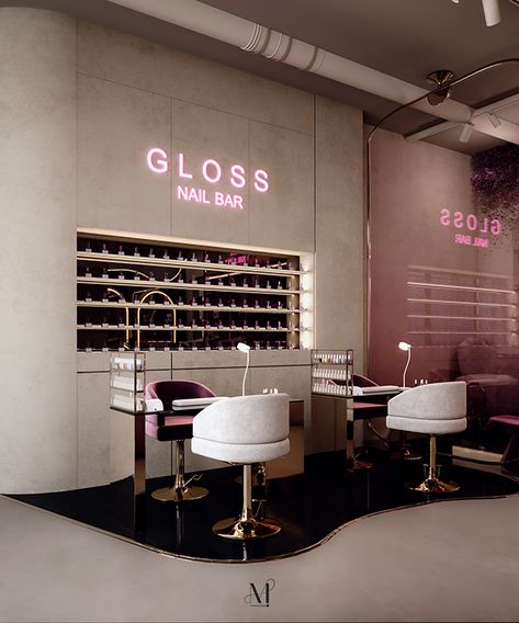 Saloon And Spa Interior Design, Beauty Salon Plan, Nail Spa Interior Design, Nail Bar Design, Beauty Studio Interior, Nail Studio Interior, Beauty Center Design, Pink Nail Salon, Skin Salon