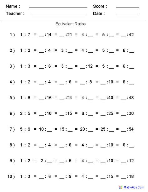 Rows of Equivalent Ratios Worksheets Proportion Math, Middle School Math Worksheets, Equivalent Ratios, Proportions Worksheet, Solving Proportions, 6th Grade Worksheets, Ratios And Proportions, Unit Rate, Math Practice Worksheets