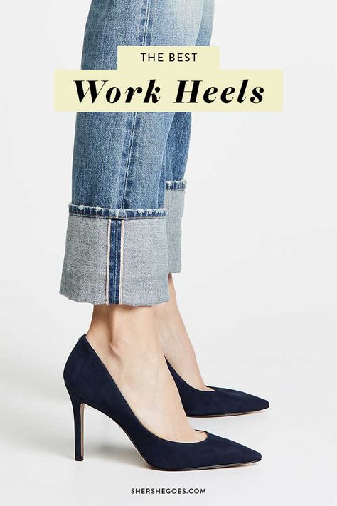 most-comfortable-work-heels Comfortable Heels For Work, Comfortable Work Heels, Comfortable Office Shoes, Comfortable Black Heels, Heels Work Outfit, Business Casual Heels, Trendy Black Heels, Most Comfortable High Heels, Comfortable High Heels Shoes