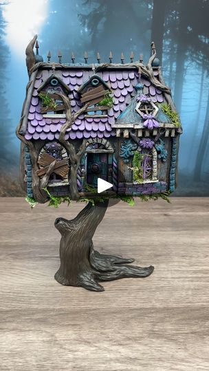 Dollar Tree Doll House Diy, Dollar Tree Halloween House, Dollar Tree Dollhouse Makeover, Dollar Tree Haunted House, Witches Cabin, Dollar Tree Dollhouse, Tree Doll House, Halloween Doll House, Doll House Makeover