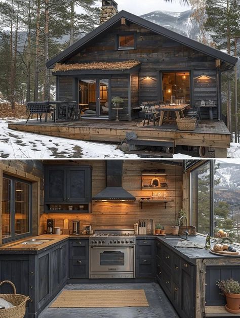 A Frame Cabin Plans, Airbnb House, Modern Lake House, Shed To Tiny House, Beautiful Cabins, Mountain House Plans, Tiny Cottage, Cabin Kitchens, Wooden Cabins