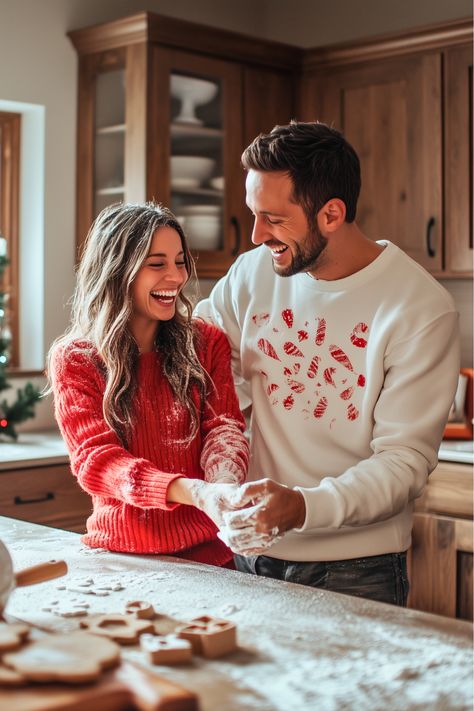 Why not add a playful twist to your Christmas photos this year? Baking together is such a fun and natural way to create indoor holiday moments. Toss some flour, sneak cookie dough bites, and let the camera capture your laughter. This idea is easy to set up at home and full of festive vibes. Grab your partner and make your photoshoot as sweet as your cookies! Christmas Cookie Baking Photoshoot, Christmas Kitchen Photoshoot, Family Baking Photoshoot, Christmas Cookie Photo Shoot, Photoshoot Christmas Ideas, Christmas Cookie Photoshoot, Christmas Baking Photoshoot, Christmas Home Photoshoot, Indoor Christmas Photoshoot