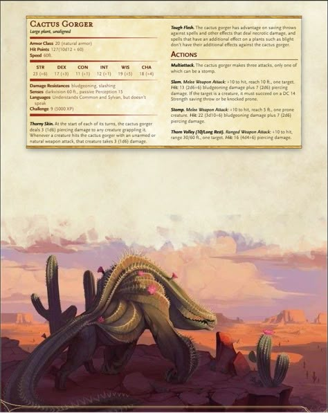 Desert Creatures Dnd, Desert Monsters Dnd, Cactus Dragon, Dnd Plants, Desert Dnd, Desert Monster, Dnd Desert, Desert Creatures, Dnd Druid