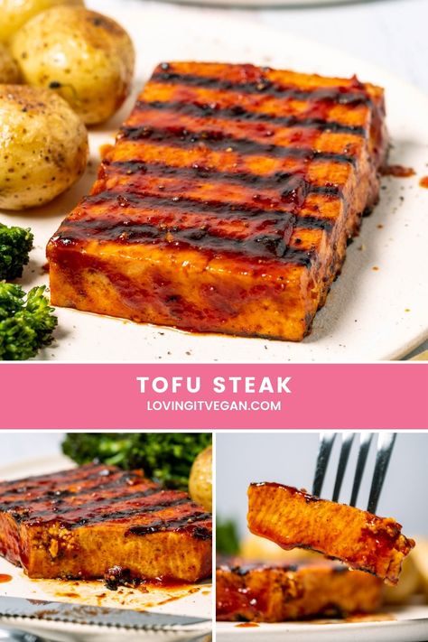 Tofu Steaks Recipe, Grilled Tofu Marinade, Vegan Steak Recipe, Tofu Meals, Steak Marinated, Best Tofu Recipes, Vegan Scalloped Potatoes, Vegan Meat Recipe, Tofu Steak