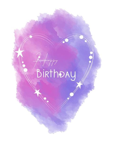 Happy Birthday card with white heart, stars and watercolor pink purple violet  background. Happy Birthday Sister Purple, Happy Birthday Purple Background, Happy Birthday In Purple, Happy Birthday Purple, Purple Happy Birthday, Happy Cake Day, Birthday Purple, Happy Cake, Birthday Wishes Greetings