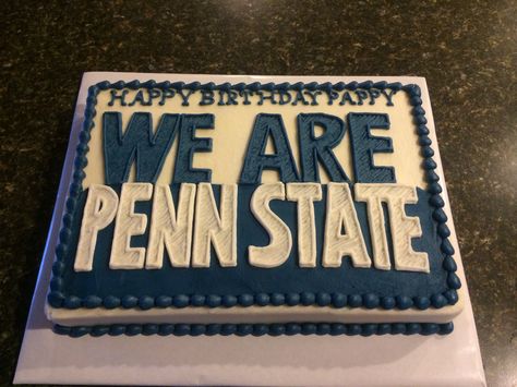 Penn state sheet cake Penn State Cake Graduation, Penn State Birthday Party, Penn State Party Ideas, Penn State Graduation Party, Penn State Party, Penn State Cake, We Are Penn State, College Graduation Cakes, Backyard Graduation Party