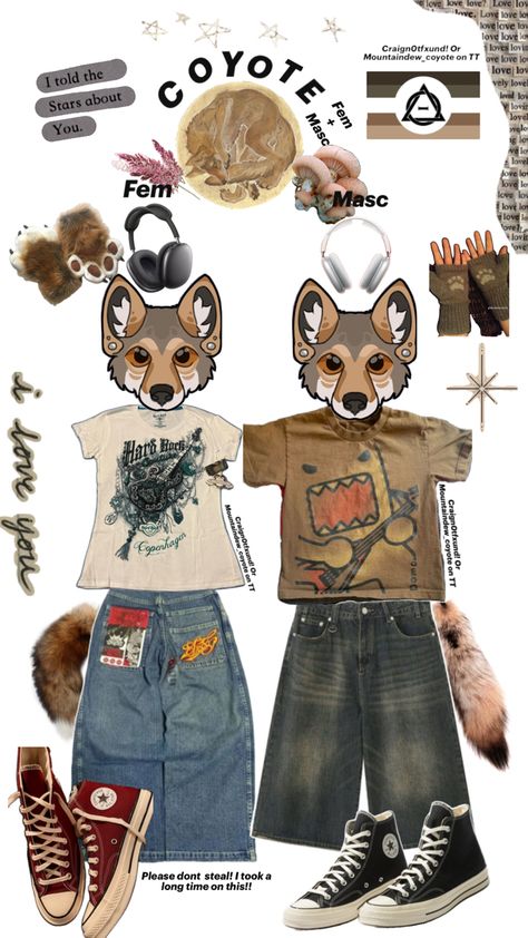 Coyote Therian, Masc Fem, Goblin Core, School Fits, Cool Outfits, Outfit Ideas, Outfit Inspo, Drawings, How To Wear