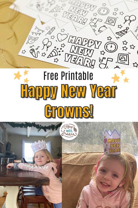 Happy New Years Party Hats! This free printable is so much fun and the perfect New Years craft to do with the little ones! New Years Crowns For Kids, Happy New Year Hats Free Printable, Printable New Years Eve Hats, New Years Hats For Kids, New Years Party Hats, New Years Crafts For Toddlers, Noon Years Eve, New Year Hats, New Years Craft