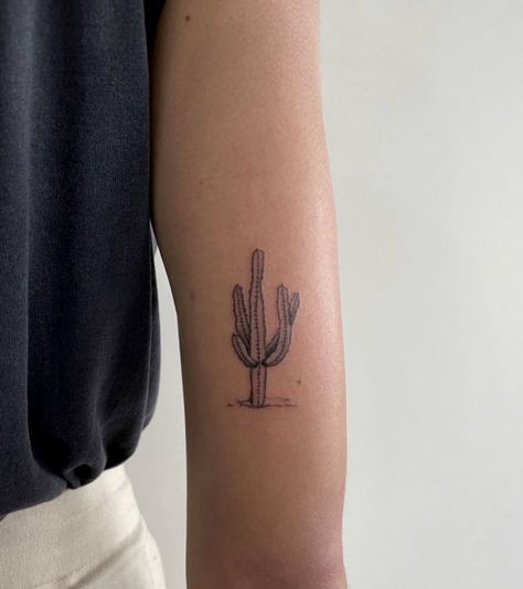 Grit tattoo LA Single Needle Cactus Tattoo, Fine Line Saguaro Tattoo, Cactus Fine Line Tattoo, Minimal Cactus Tattoo, Dainty Cactus Tattoo, Arizona Desert Tattoo, Cactus With Flower Tattoo, Fine Line Cactus Tattoo, Small Arizona Tattoo