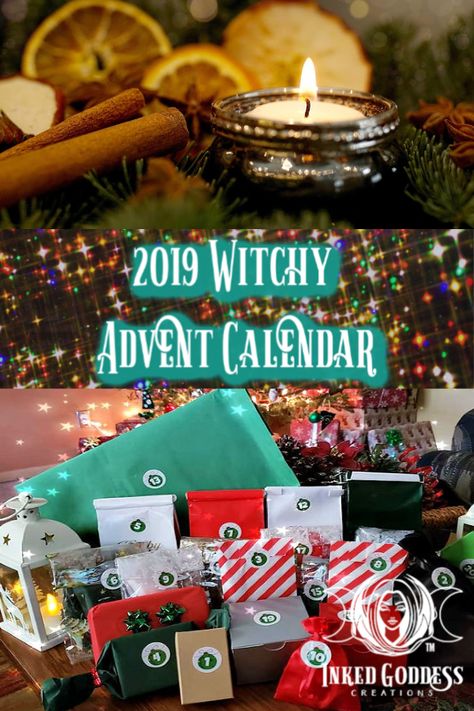 Pre-Sale is now open for Inked Goddess Creation's 2019 Witchy Advent Calendar! Have all the witchy fun in counting down the days to Yule with this witchy advent calendar. Each gift is different, many of them handmade, and many of them exclusive to Inked Goddess Creations. This set will definitely stock your witchy cabinet, help empower your Yule ritual, and add some wonder and merriment to this sacred time of year.   #Yule #witchygifts #Yuletide Pagan Advent Calendar, Witch Advent Calendar, Witchy Advent Calendar, Yule Advent Calendar, Witchy Cabinet, Days Of Yule, Pagan Parenting, Witch's Apothecary, Yule Ritual