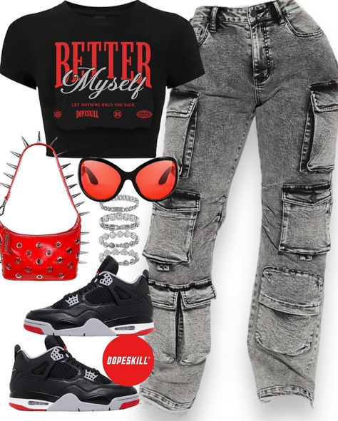 shirt by @dopeskill.brand, discount code : Trecy “ 🥰 Shein Birthday Outfits Baddie, Dopeskill Outfits, Birthday Looks Outfit, Birthday Outfits Ideas, Going Out Clothes, Birthday Outfit Ideas, Outfit Ideas For School, Red And Black Outfits, Teen Swag Outfits