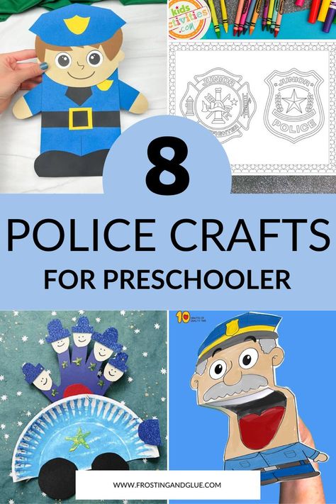 Police Officer Badge Craft Preschool, Police Man Craft Preschool, Community Helper Police Officer Craft, Police Themed Activities Preschool, Police Officer Kindergarten Activities, Police Officer Art Preschool, Police Arts And Crafts For Kids, Police Craft Preschool, Preschool Police Activities