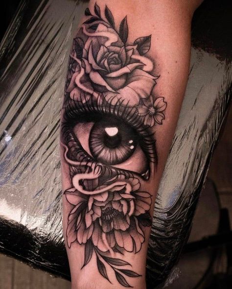 Asylum Tattoo, Realistic Eye Tattoo, Phoenix Tattoo For Men, Eyes Tattoo, Magic Runes, Ear Tattoo Ideas, Cool Tattoo Drawings, Skull Sleeve Tattoos, Full Sleeve Tattoo Design