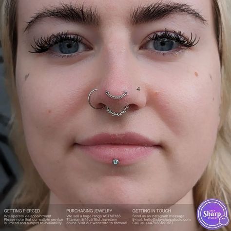 Stay Sharp Studio | Mantis piercings are all the rage right now, and thankfully so! I can't help but feel like a wee little trend setter sporting the 'Gold… | Instagram Mantis Piercing, Septum Stack, Piercing Ideas, Body Mods, Trend Setter, Feel Like, Piercings, Right Now, Gold