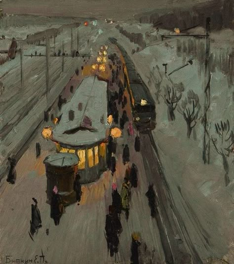 A Train, Train Station, The Snow, At Night, Walking, Train, Art