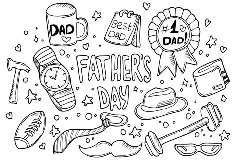 Doodle Father's day Icons set. Vector sketch illustration. Happy Fathers day Father's Day Simple Drawing, Fathers Day Sketch Ideas, Fathers Day Sketches, Happy Father’s Day Card Drawings, Father’s Day Printable Coloring Page, Happy Father’s Day Sketches, Free Father’s Day Coloring Pages, Father's Day Illustration, Vector Sketch