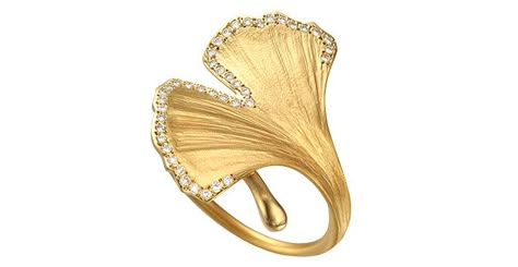 Best Ring Design Under $2,500: Handmade 14k gold ginkgo leaf ring with 0.2 ct. t.w. diamonds; $1,100; Marika Desert Gold Best Ring Designs, Japan Moodboard, Fantasy Jewellery, Wax Carving, Gem Jewelry, Ginkgo Biloba, Floral Jewelry, Fancy Jewellery, Botanic Garden