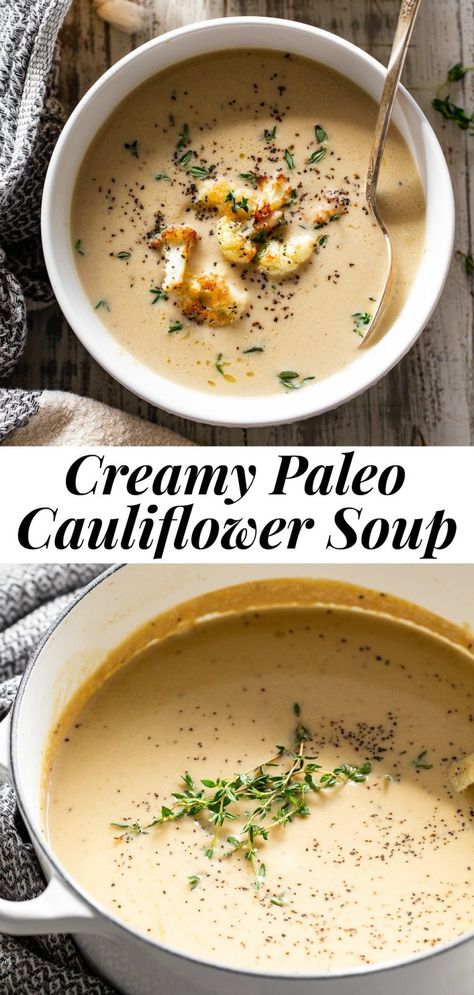 Paleo Cauliflower Soup, Whole30 Soup Recipes, Paleo Soups, Paleo Running Momma, Soup Paleo, Paleo Cauliflower, Creamy Cauliflower Soup, Cauliflower Soup Recipes, Paleo Soup