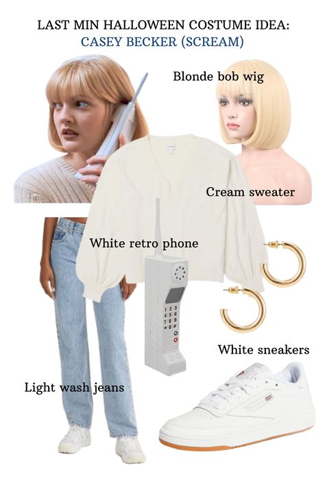 Scream Movie Costume Ideas, Casey Becker Outfit, Scream Movie Halloween Costume, Cassie Scream Costume, Scream Movie Costume, Sydney From Scream Costume, Scream Casey Becker, Scream Character Costumes, Casey Becker Makeup