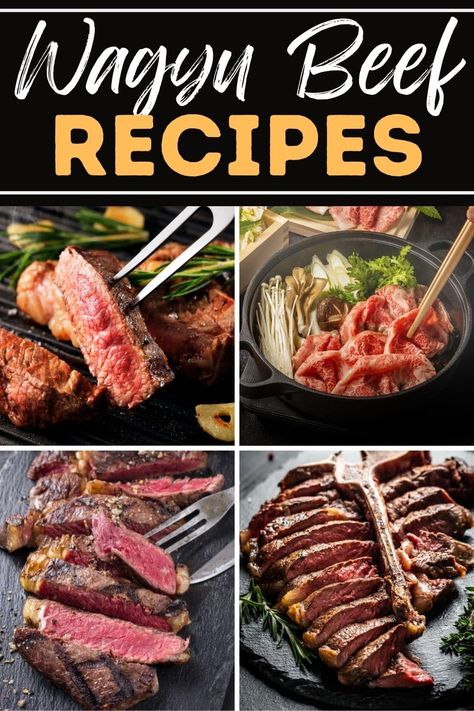 Try these Wagyu beef recipes when you’re craving something tender and insanely delicious. They're so luxurious and flavorful, you'll feel like royalty. Wagyu Appetizer, Boneless Ribs Recipe, Wagyu Recipes, Wagyu Beef Recipe, Steak Appetizers, Wagyu Beef Burger, Beef Round Steak, Beef Loin, Chuck Roast Recipes