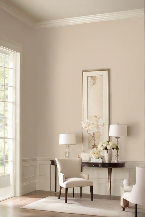 1. Timeless beauty 
2. Elegant paint 
3. Pale Oak color 
4. Benjamin Moore 2024 Pale Walnut Paint, Elegant Room Color Ideas, Pale Bedroom Paint Colors, Pale Oak Walls Living Room, Sunny Living Room Paint Color Ideas, Paint Cream Color, In The Moment Paint Color, Pale Oak With Simply White Trim, Sand Color Paint Living Room