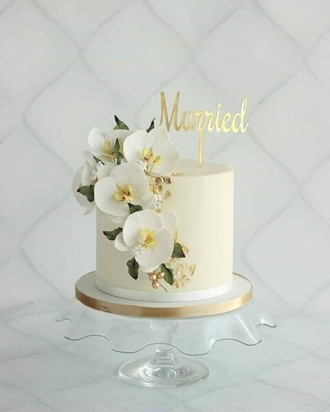 Orchids On Cake, Anniversary Cake Flowers, 1 Tier Wedding Cake Designs, 1 Tier Wedding Cakes Simple Elegant, Wedding Cake Designs Simple 1 Tier, Wedding Cakes 1 Tier, 1 Tier Wedding Cake With Flowers, Simple Wedding Cake 1 Tier, Orchid Cake Birthday