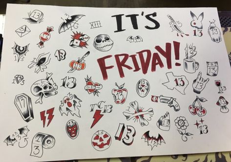 Friday Tattoo, Friday The Thirteenth Tattoo, Small Horror Movie Tattoos Simple, Friday The 13th Tattoo Ideas, Small Friday The 13th Tattoo Ideas, Friday The Thirteenth Tattoo Flash, Friday 13th Tattoo Flash Sheet Black, Friday 13th Tattoo, Friday The 13th Tattoo Flash Sheet