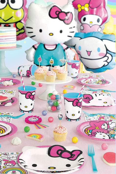 Create a colorful Hello Kitty & friends theme party with cinammon roll, keroppi, melody, and hello kitty. Hello Kitty party balloon collection is perfect for a memorable insta worthy pictures. #hellokitty #sanrio #hellokittyfriends #hellokittyballoons Hello Kitty And Friends Birthday Party, Hello Kitty And Friends Party, Sanrio Birthday Party Ideas, Friends Birthday Decorations, Sanrio Birthday Party, Melody And Hello Kitty, Cinnamon Roll Sanrio, Sanrio Birthday, Sanrio Party