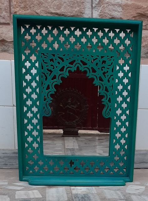 "This is a handmade vintage style wooden carved mirror frame beautifully made by the able craftsman of India. Each piece is handmade and it takes a lot of time and effort to make one piece. You can bring charm to your boring living area; can be a best gift for your loved ones on any occasion/festival. Kindly go thru the pics. thoroughly to avoid any dispute as the frame is complete handmade hence might be slight imperfection like discolor, uneven finish etc... Description Size: - 25\" X 19.7\" X Carved Mirror Frame, Painting Mirror Frames, Hand Painted Mirrors, Carved Mirror, Traditional Mirror, Wooden Mirror Frame, Vintage Dinner, Mirror Crafts, Traditional Style Homes