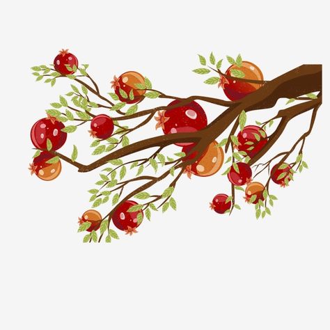 Pomegranate Tree Illustration, Tree Illustration Design, Pomegranate Tea, Red Christmas Background, Pomegranate Tree, Snow Vector, Snow In Summer, Brush Background, Cartoon Png