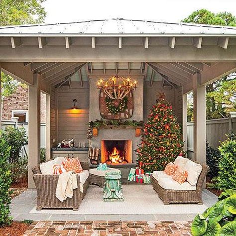 Covered Backyard Outdoor Fireplace Covered Backyard, Outdoor Fireplace Designs, Backyard Fireplace, Outside Living, Outdoor Living Room, Fireplace Design, Outdoor Fire, Outdoor Fireplace, Porch Patio