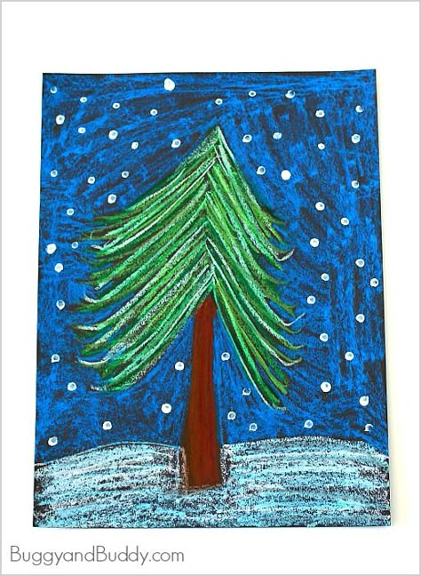 Here's a simple winter tree art project for kids using oil pastels. This art activity provides a wonderful way for children to explore different shades of cool winter colors while creating their very own winter tree drawings! Winter Tree Drawing, Winter Tree Art, Tree Art Project, Using Oil Pastels, Pastel Winter, Winter Art Lesson, Art Docent, Art Project For Kids, Winter Art Projects