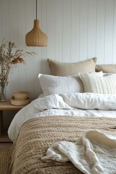 Bring simplicity and warmth into your bedroom with Scandinavian design. Focus on neutral color palettes, clean lines, and minimalistic decor. Use natural materials like light wood and linen to add warmth, and keep the space clutter-free with functional storage solutions. Soft lighting, muted tones, and simple, cozy textiles create a calm and serene atmosphere that’s perfect for rest. 🌿✨ Scandinavian Bedding Ideas, Nordic Bedroom Scandinavian, Scandinavian Bedroom Design, Cozy Textiles, Bedroom Scandinavian, Scandinavian Design Bedroom, Minimalistic Decor, Nordic Bedroom, Neutral Color Palettes