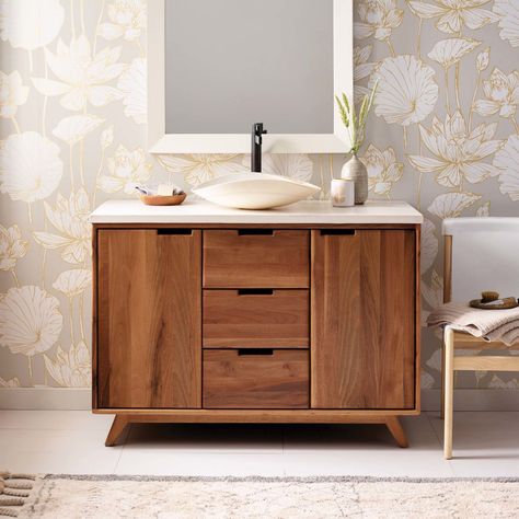 Topanga-48inch-Bathroom-Vanity-Walnut-VNA481-1 Luxury Bathroom Vanities, 48 Inch Bathroom Vanity, 48" Vanity, Bathroom Storage Units, Free Standing Vanity, Bathroom Vanity Base, Vanity Base, Eastern European, Soft Close Doors