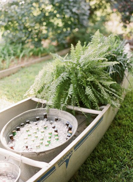 Canoe Cooler Wedding, Beer Canoe, Floral Ice Bucket, Canoe Wedding, Summer Hosting, Lake House Wedding, Marinated Lamb, Gourmet Grilling, Fiji Wedding