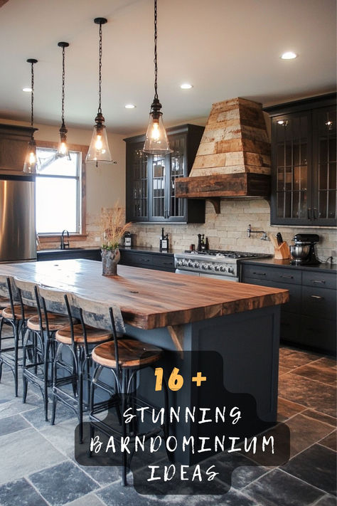 Ready to transform your living space? These 16 barndominium ideas blend rustic charm with modern design, featuring open layouts, cozy interiors, and unique finishes. Click to explore the perfect inspiration for your dream home! 🏡✨ #BarndominiumIdeas #DreamHome #RusticDesign #HomeInspiration #ModernFarmhouse #OpenSpaces #UniqueHomes Rustic Modern House Design, Barndominium For Entertaining, Barndominium Kitchen Island, Open Barndominium Interior, Barndominium Indoor Ideas, Barndominium Kitchen Ideas Layout, Barndominium Ideas Interiors Kitchen, Moody Barndominium Interior, Home Update Ideas