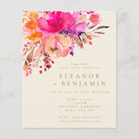 Bright Wedding Invitations, Theme Carnaval, Popular Wedding Invitations, Colorful Wedding Invitations, Budget Wedding Invitations, Watercolor Floral Wedding Invitations, Bright Wedding, Gold Wedding Invitations, Chic Pink