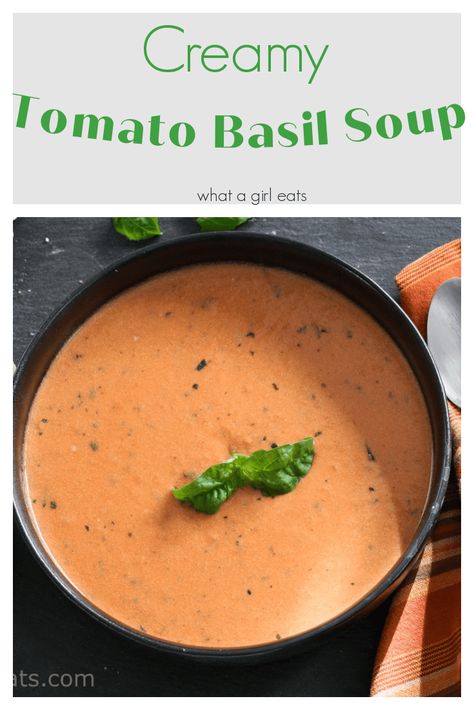 Soup Tomato Basil, Creamy Tomato Dill Soup, Creamy Tomato Basil Soup Easy, Tomato Basil Cream Soup, Cream Of Tomato Basil Soup, Creamy Tomato Basil Soup Recipe, Homemade Tomato Basil Soup, Apartment Meals, Tomato Basil Bisque