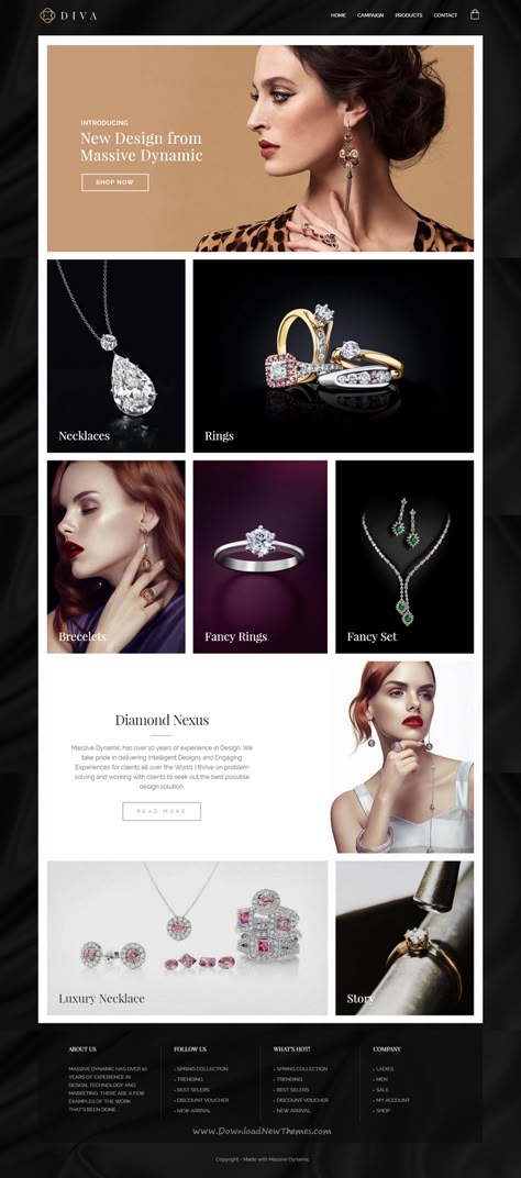 Massive Dynamic WordPress Website Builder come with 38 stunning dynamic layouts gives you the freedom of creating your very own design. Demo #Jewelry #website Jewellery Website Design, Website Wireframe, Jewelry Banner, Jewelry Website Design, Jewellery Website, Template Wordpress, Fashion Banner, Wordpress Design, Jewelry Website