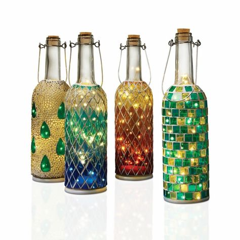 Mosaic Lanterns, Glass Bottle Craft, Basic Crafts, Bottle Work, Bottle Craft Ideas, Diy Wine Bottle, Painted Glass Bottles, House Craft, Decorative Bottles