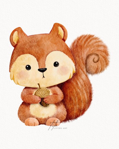 Cute squirrel holding acorn. Watercolor Woodland Animals for Baby Shower or Nursery Decor... Now available in my Etsy store (link in bio) #watercolorsquirrel #watercolorwoodlandanimals #babyshowerdecorations #nurserydecor #seamlesspattern #Baby #birthdaygirl #birthdayboy #watercolorsafari #birthdaygirlparty #clipart #watercolorclipart #clipartforteachers #clipartforcrafters #etsyclipart #cuteclipart #kitdigital #clipartist #clipartforkids #kidsclipart #nurseryclipart #pinkparty #birthdaycl... Acorn Watercolor, Watercolor Woodland Animals, Squirrel Clipart, Squirrel Painting, Squirrel Illustration, Woodland Clipart, Clipart Animals, Watercolor Woodland, Bear Watercolor