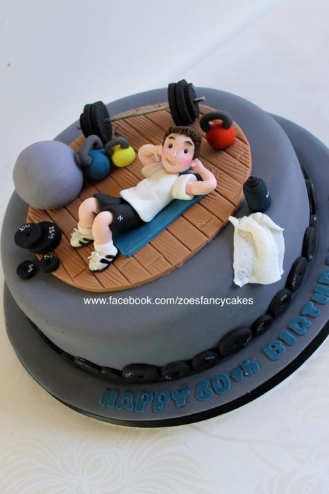 Gym cake - Cake by Zoe's Fancy Cakes. more at https://www.facebook.com/zoesfancycakes Kue Fondant, Cake For Him, Fitness Cake, Zoes Fancy Cakes, Gym Cake, New Birthday Cake, Dad Birthday Cakes, Bolo Fit, Birthday Cake For Him