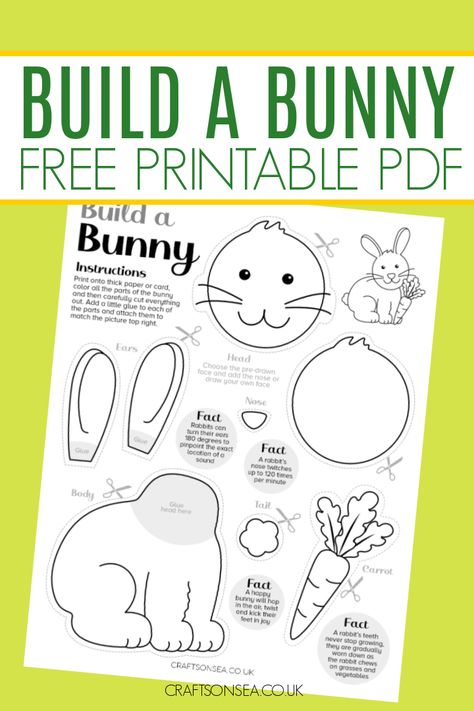 Build A Bunny, Autumn Hill, Easter Kindergarten, Bunny Valentines, Free Printable Bookmarks, Bunny Craft, Paper Bunny, Snowman Christmas Cards, Easter Activities For Kids