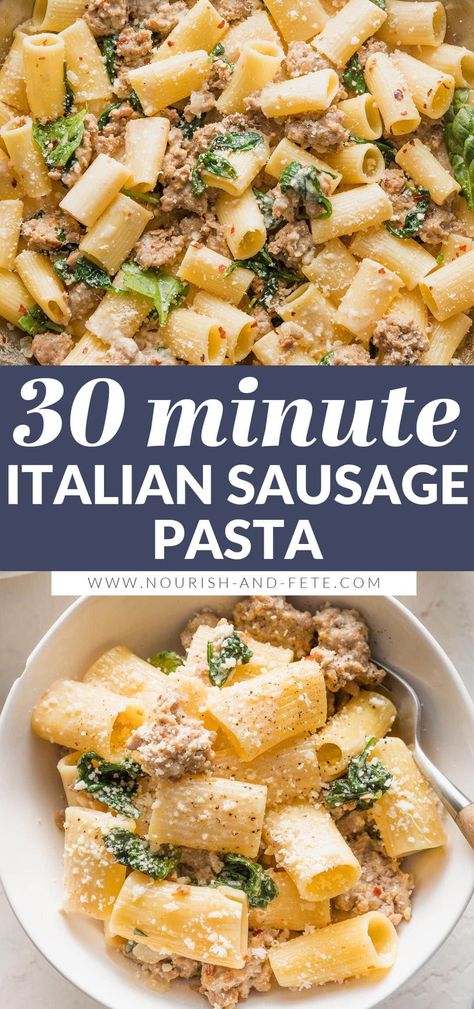 Sausage Pasta Recipes Easy, Creamy Italian Sausage Pasta, Light Cream Sauce, Italian Sausage Recipes Pasta, Sausage Pasta Sauce, Creamy Sausage Pasta, Ground Sausage Recipes, Sausage Spinach Pasta, Spinach Pasta Recipes