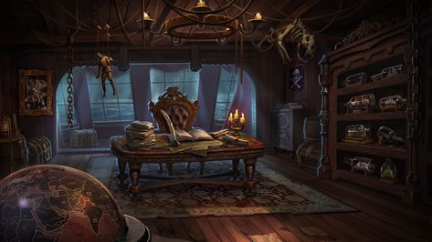 Nautical Bar, Pirate History, Captains Quarters, Pirate Art, Miss Fortune, Around The World In 80 Days, Pirate Life, Fantasy Setting, Game Concept Art